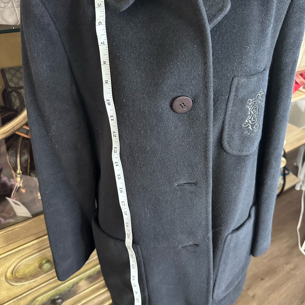 Burberry Vintage Wool Coat Black Crest Embroidered Classic‎ Jacket Size 15 - Picture 14 of 14